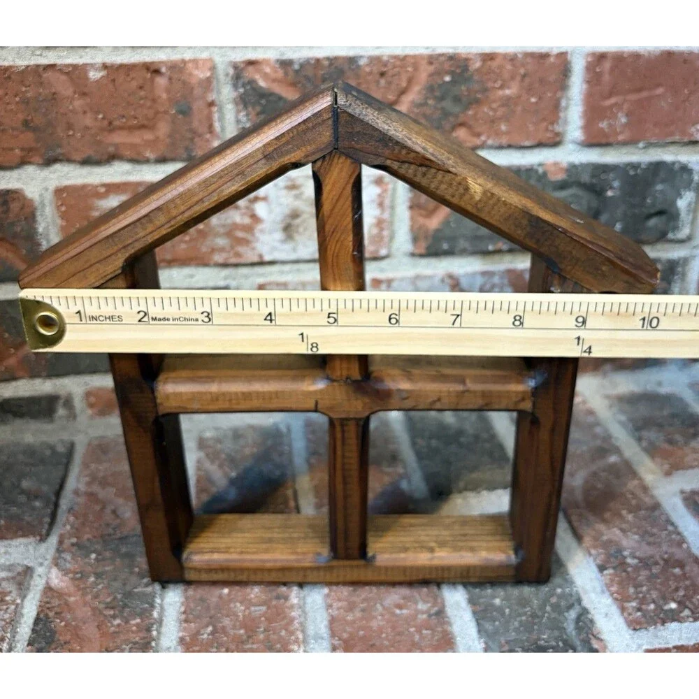 Vintage Style Wooden House Shaped Wall Display Shelf 4 Compartment Rustic